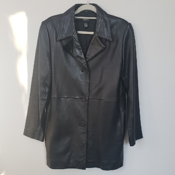 Alfani Jackets & Blazers - Alfani Outerwear Womens M Black Buttery Soft Pieced Leather Button-Front Coat